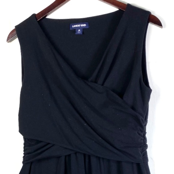 Lands End Sz Medium 8 10 Dress Black Ruched Stretch Slvlss - Picture 3 of 5